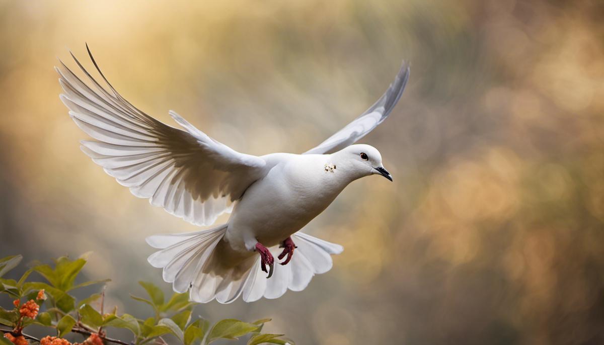 An image of a dove in flight, symbolizing peace and the Holy Spirit.