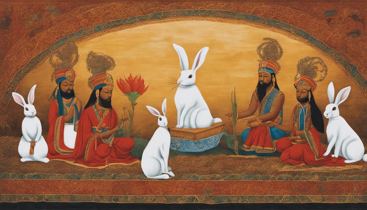 Image depicting various cultural representations of rabbits in spirituality.