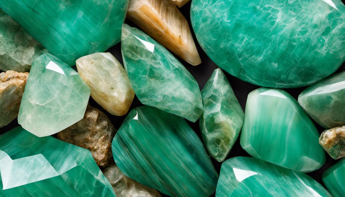A close-up image of a polished Amazonite crystal, showcasing its vibrant green color and natural patterns.