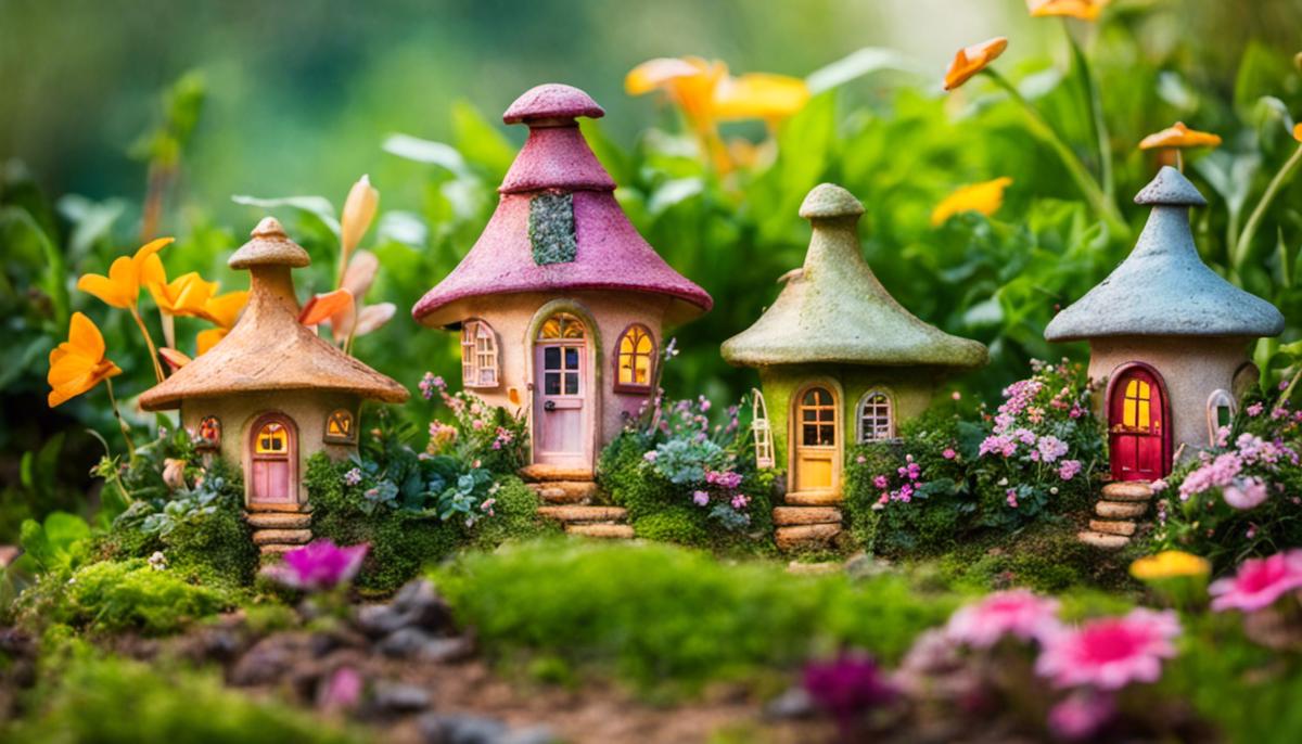 Image of a fairy garden with miniature houses and plants, creating a whimsical and magical atmosphere