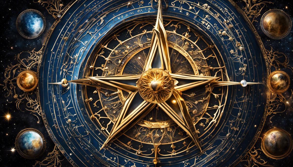 An image depicting a five-pointed star surrounded by celestial elements, representing the connection between astrology and the spiritual meaning of the star.
