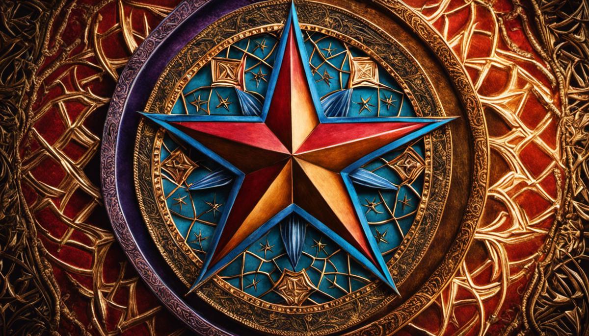 Image depicting the five-pointed star symbol in various colors and sizes, representing its significance in different cultures and religions.