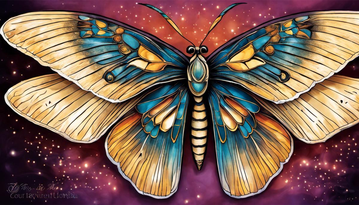 An image of a moth with wings extended, representing its spiritual significance and transformation