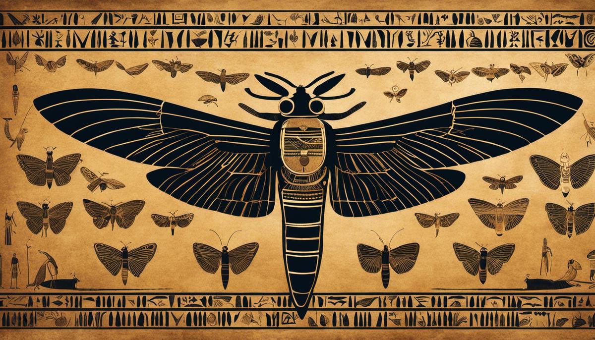Image showcasing ancient Egyptian hieroglyphics depicting moths and their connection to the soul in ancient culture.