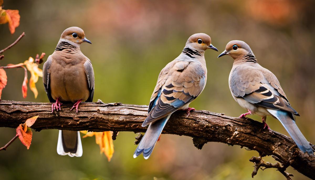 Image of mourning doves perched on a tree branch, representing the spiritual meanings and symbolism associated with these birds.