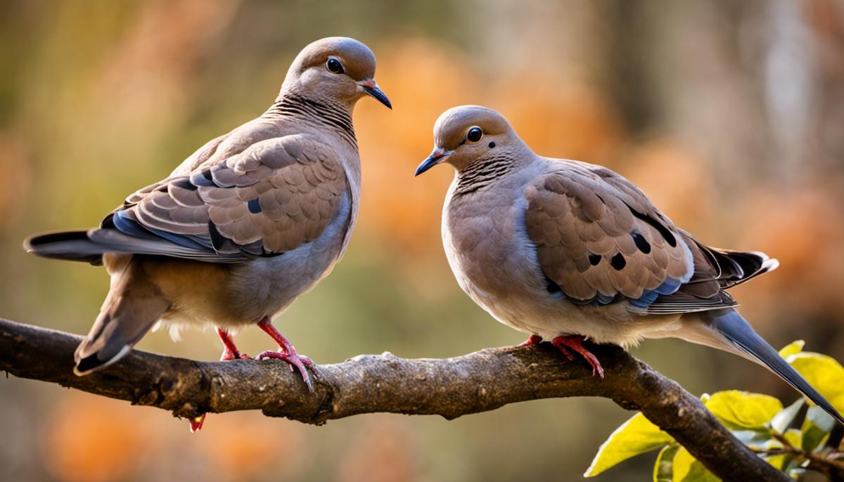 Image of Mourning Doves. A pair of mourning doves perched on a tree branch, symbolizing peace, love, and spirituality.